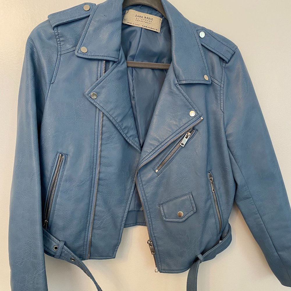 Blue pleather jacket by Zara